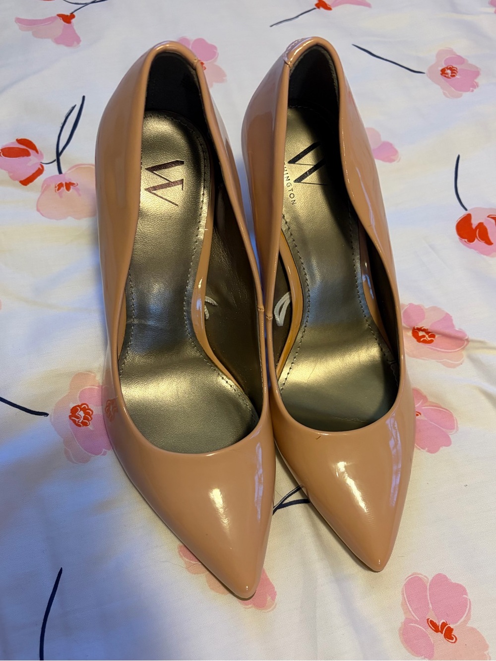 Worthington Patent Pointed Toe Pumps in Nude Pink